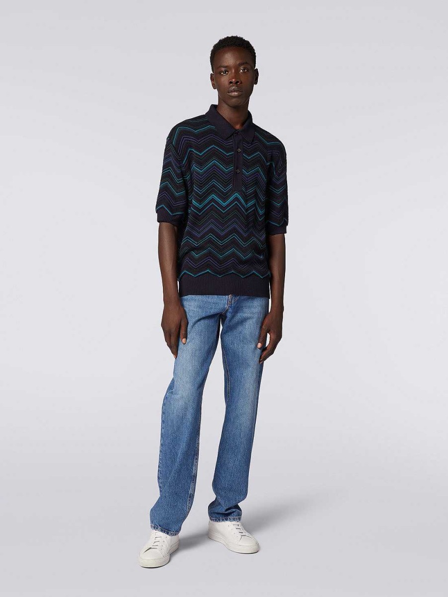 Maend Missoni Poloer Og T-Shirts | Kortaermet Poloshirt I Bomuldsblanding I Chevron Flerfarvet