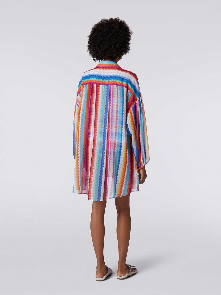 Kvinder Missoni Strandtoj | Chemisier Bluse I Zigzag Print Silke Og Bomuld Flerfarvet