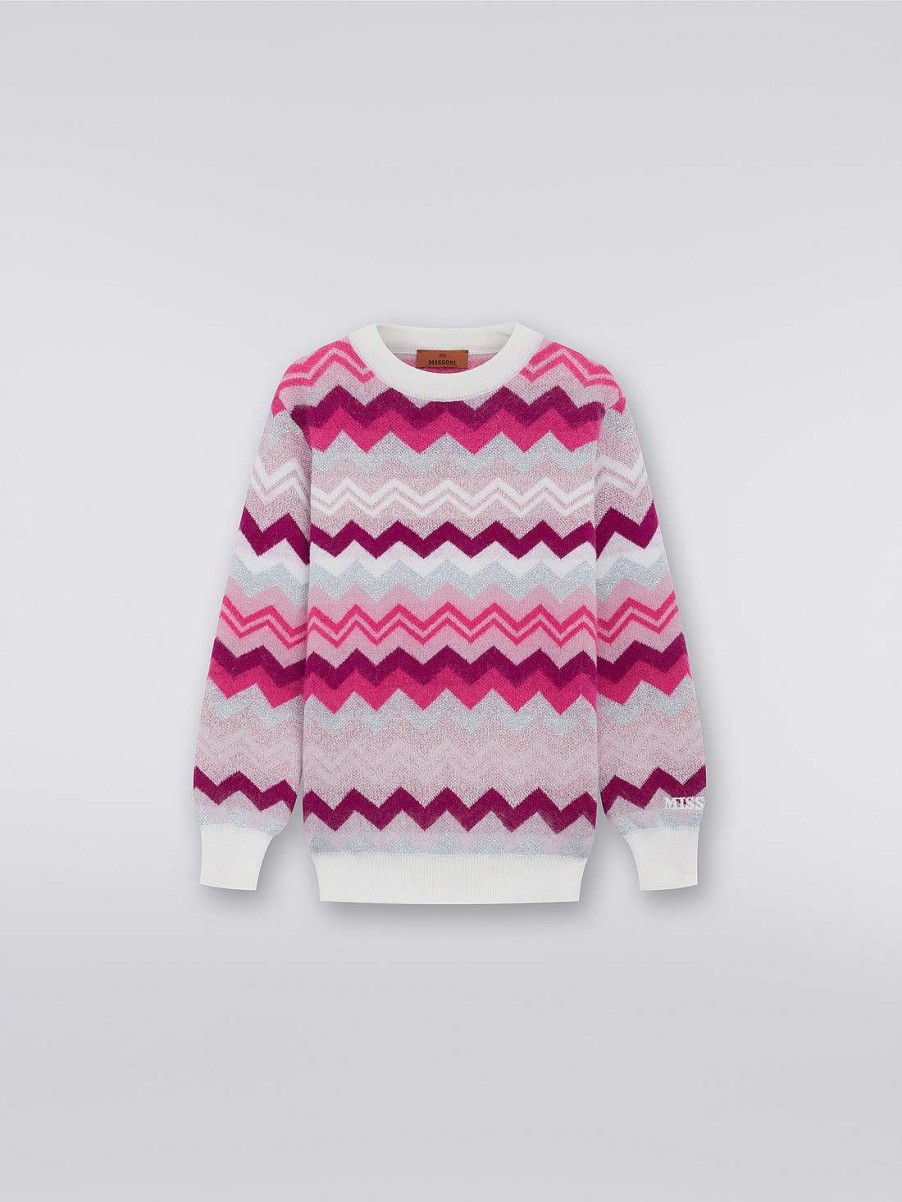 Pige (4-14 Ar) Missoni | Zigzag Uld Pullover Med Rund Hals Flerfarvet