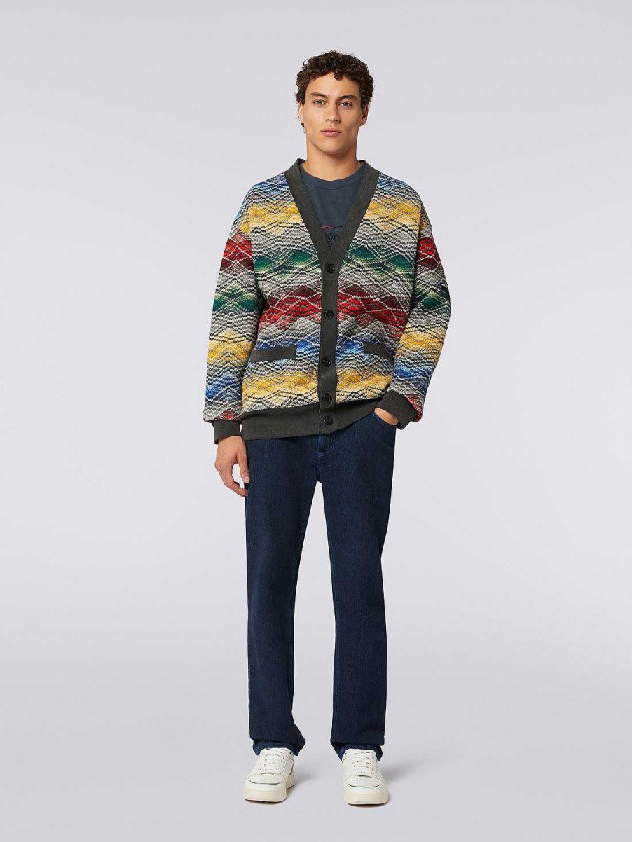 Maend Missoni Toj | Cardigan I Uldblanding Med Zigzag Monster Flerfarvet