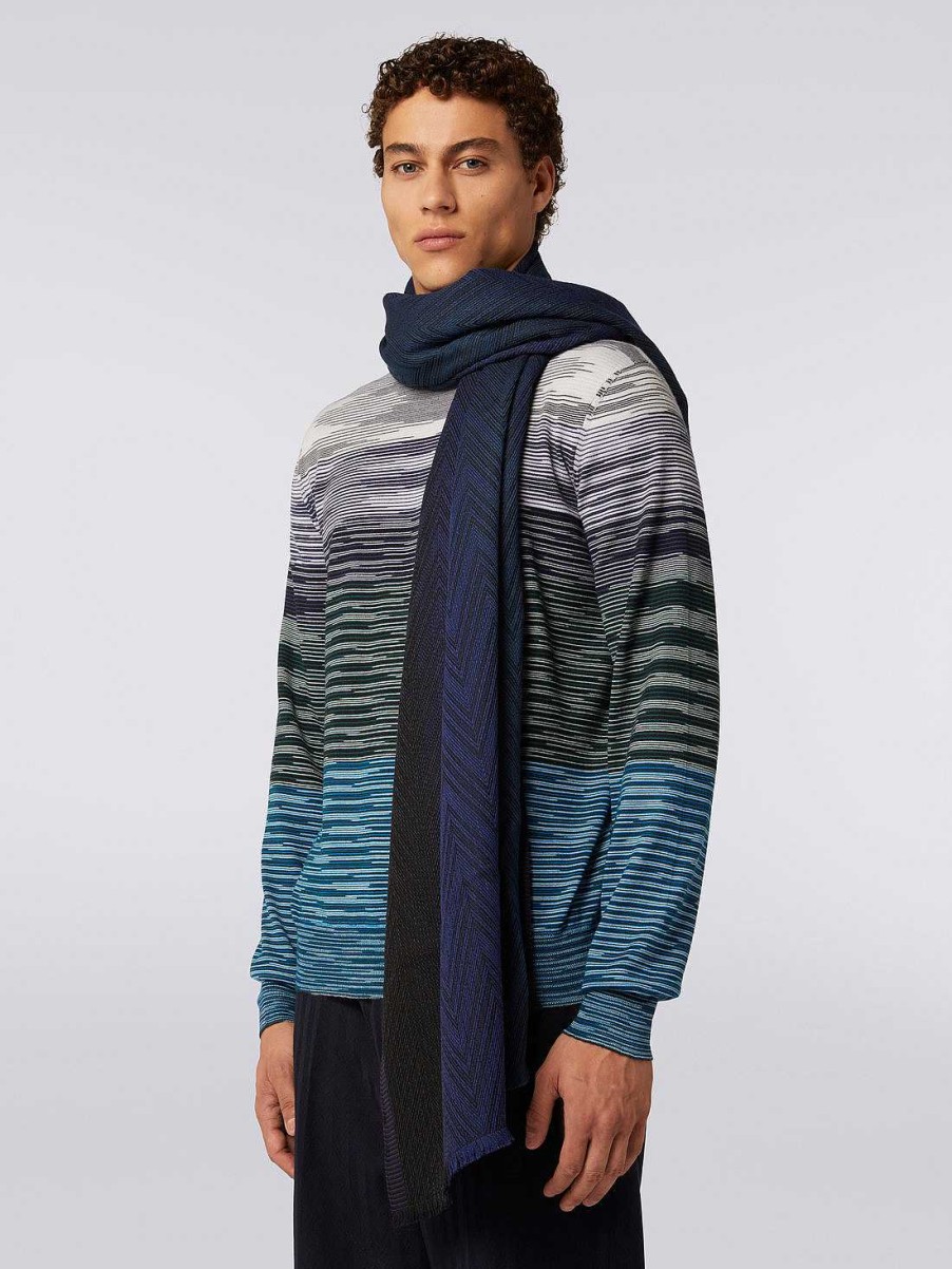 Maend Missoni Torklaeder & Foulards | Viscose Og Uld Chevron Strik Med Flossede Kanter Flerfarvet