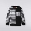 Dreng (4-14 Ar) Missoni | Patchwork Strikket Sweatshirt Med Rund Hals I Bomuld Sort Hvid