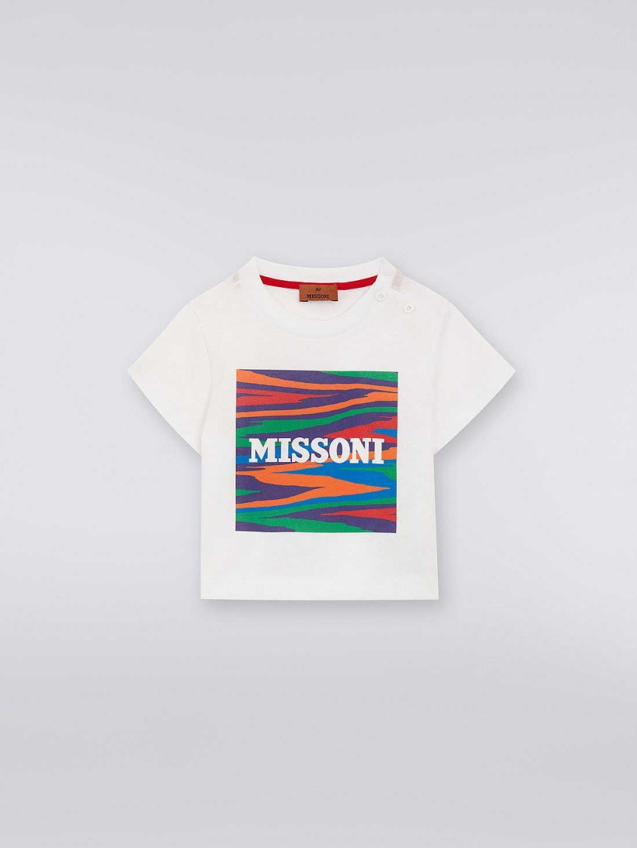 Dreng (4-14 Ar) Missoni | Bomuld T-Shirt Med Slub Print Og Logo Hvid