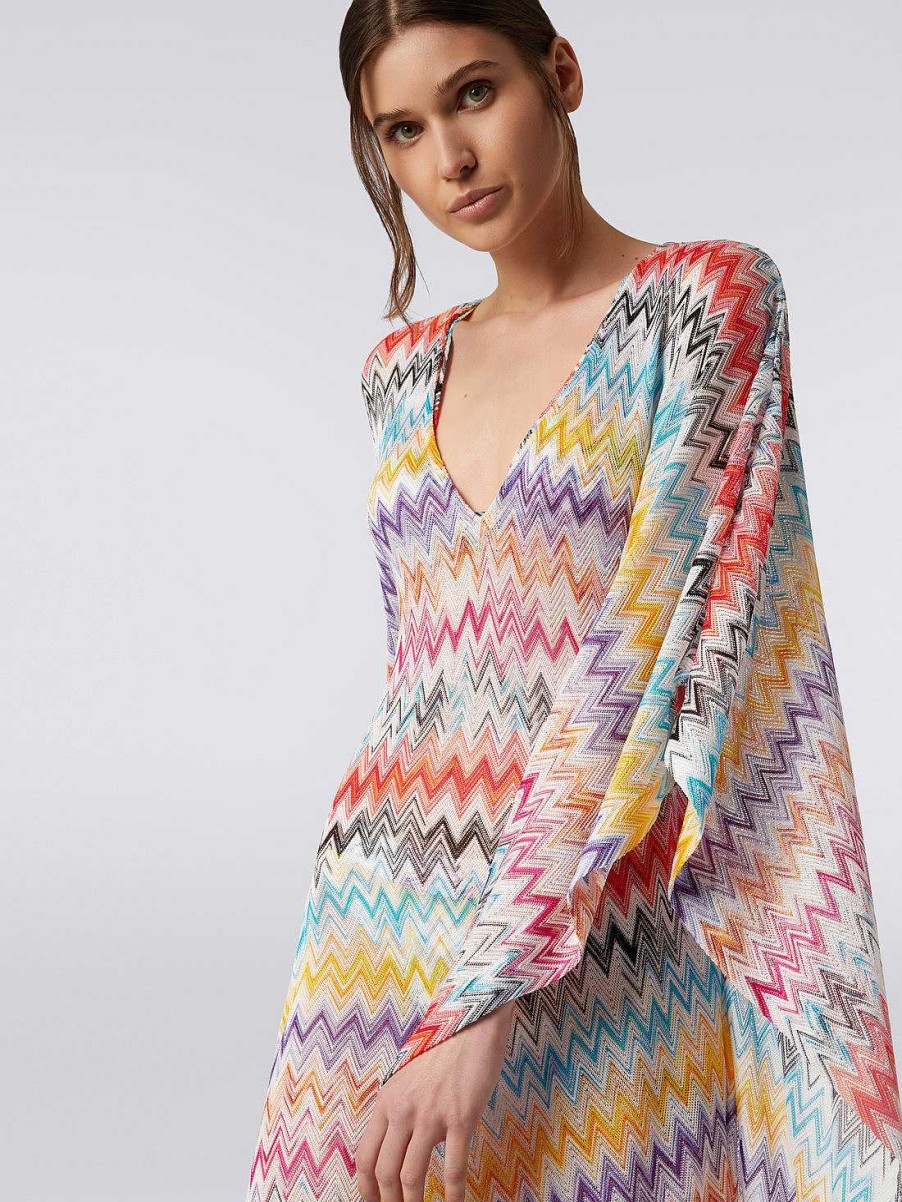 Kvinder Missoni Strandtoj | Lang Zigzag Viskose Kaftan Cover Up Flerfarvet