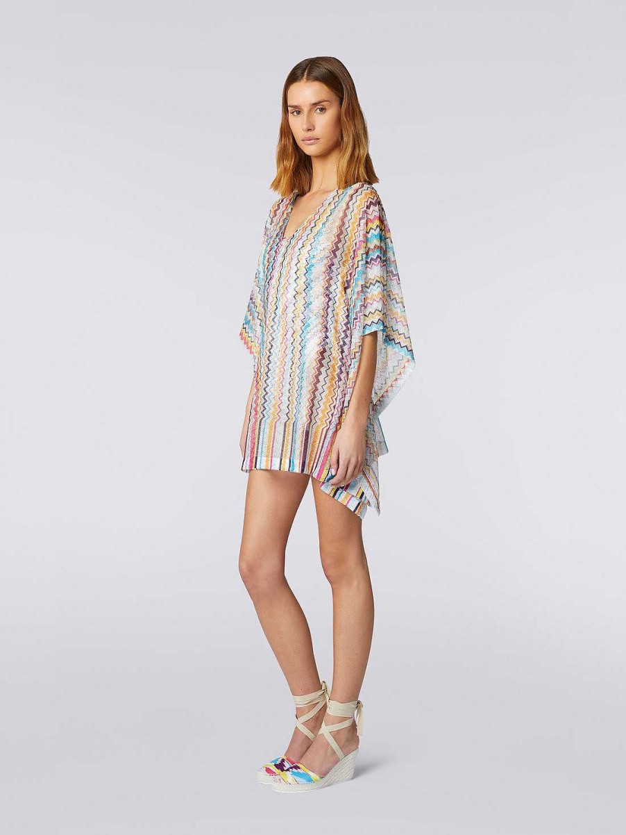 Kvinder Missoni Strandtoj | Kort Chevron Kaftan Daekke Op Flerfarvet