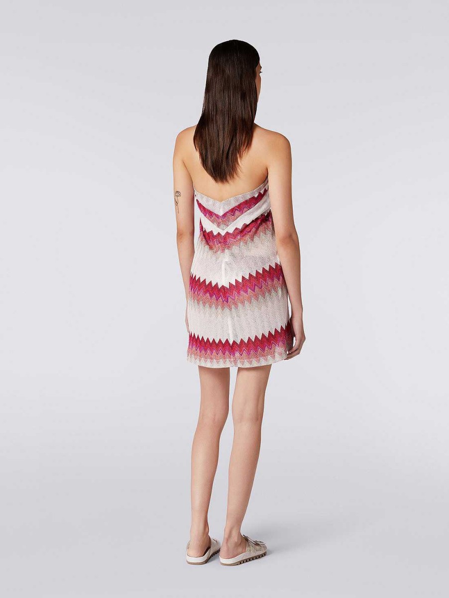 Kvinder Missoni Strandtoj | Sarong Piece Cover Up Kjole Med Lame Zigzag Hvid, Pink & Fuchsia