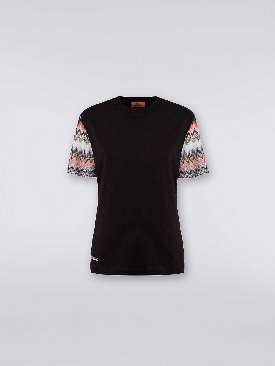 Kvinder Missoni T-Shirts Og Toppe | T-Shirt Med Rund Hals I Bomuld Med Zigzag-Indlaeg Flerfarvet