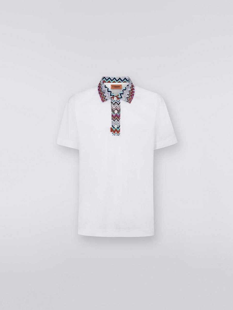 Maend Missoni Poloer Og T-Shirts | Bomuldspoloshirt Med Degrade Chevronmonster Hvid