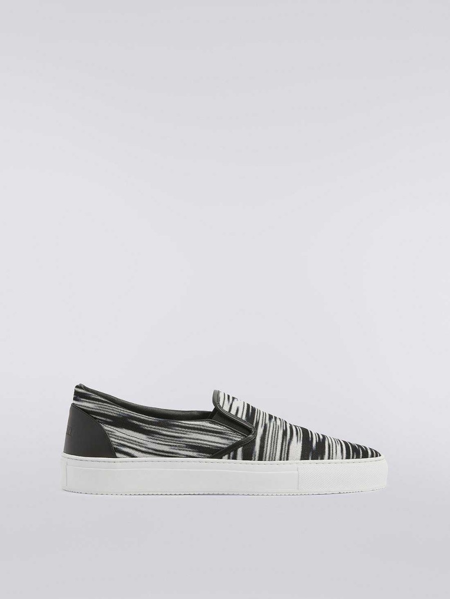 Maend Missoni Sko | Slip-On Sneakers Med Overdel I Slubstof Hvid, Sort Og Gra