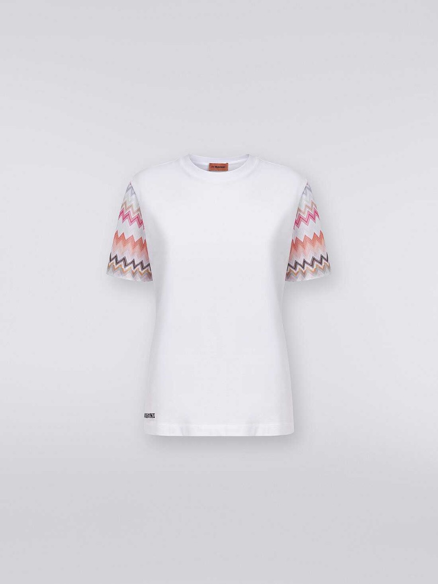 Kvinder Missoni T-Shirts Og Toppe | T-Shirt Med Rund Hals I Bomuld Med Zigzag-Indlaeg Flerfarvet