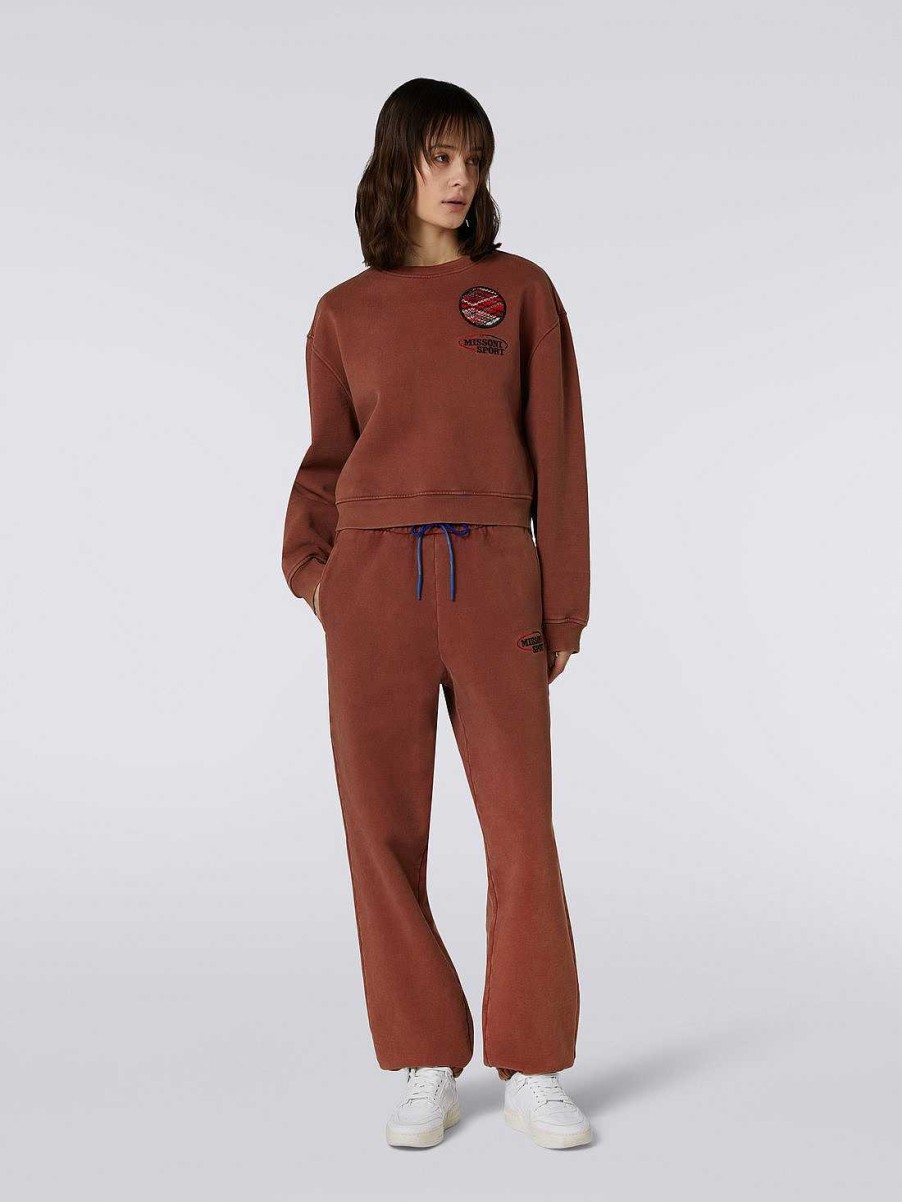 Kvinder Missoni Toj | Sweatshirt Med Rund Hals I Bomuld Med Strikket Indlaeg Og Logo Rust