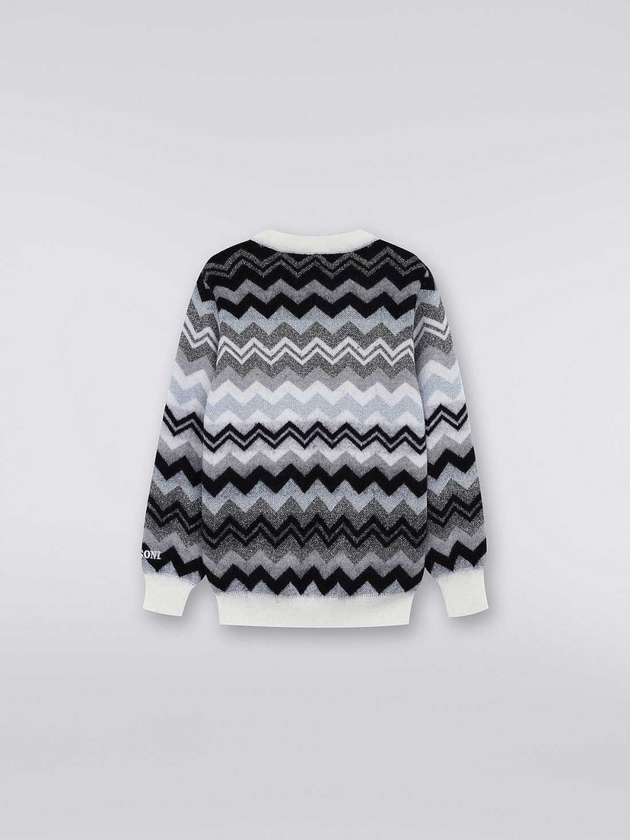 Pige (4-14 Ar) Missoni | Zigzag Uld Pullover Med Rund Hals Sort Hvid