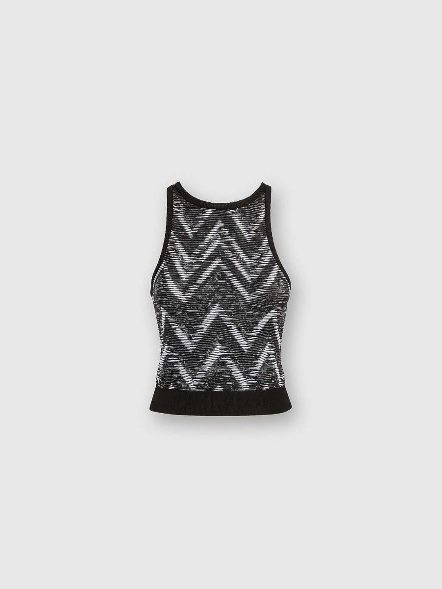 Kvinder Missoni Toj | Chevron Strik Top Med Logo Sort Hvid