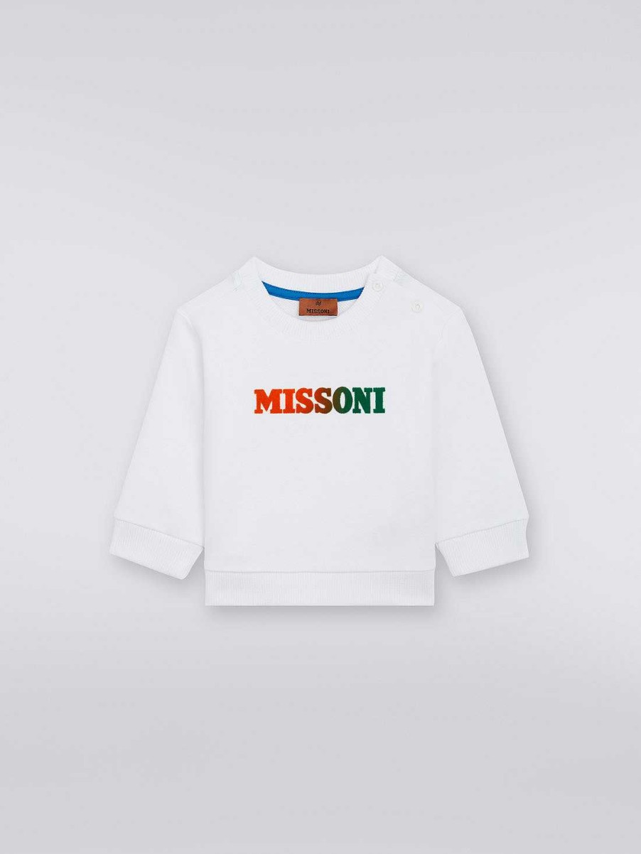 Dreng (4-14 Ar) Missoni | Sweatshirt I Bomuld Med Rund Hals Og Logo Hvid