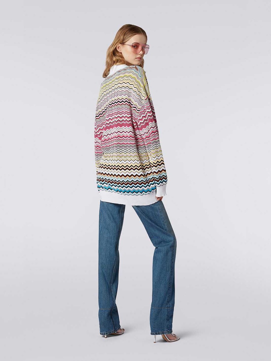 Kvinder Missoni Strik | Langaermet Oversize Poloshirt Med Chevronmonster Flerfarvet