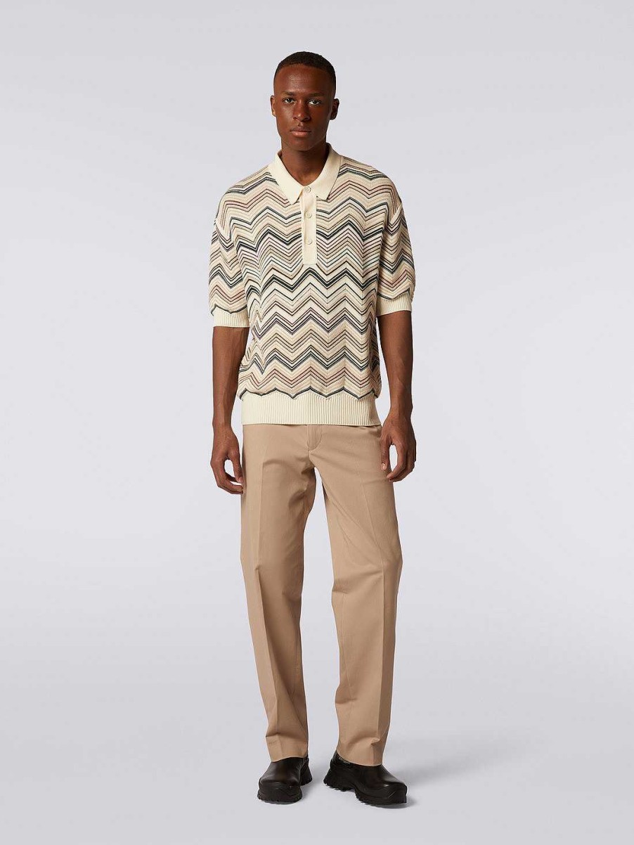 Maend Missoni Poloer Og T-Shirts | Kortaermet Poloshirt I Bomuldsblanding I Chevron Flerfarvet