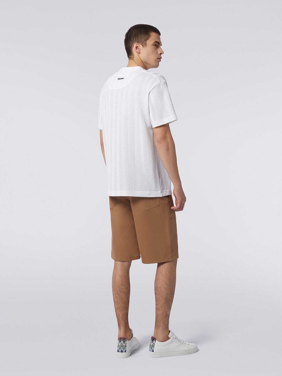 Maend Missoni Poloer Og T-Shirts | T-Shirt Med Rund Hals I Chevron Viskose Og Bomuld Hvid