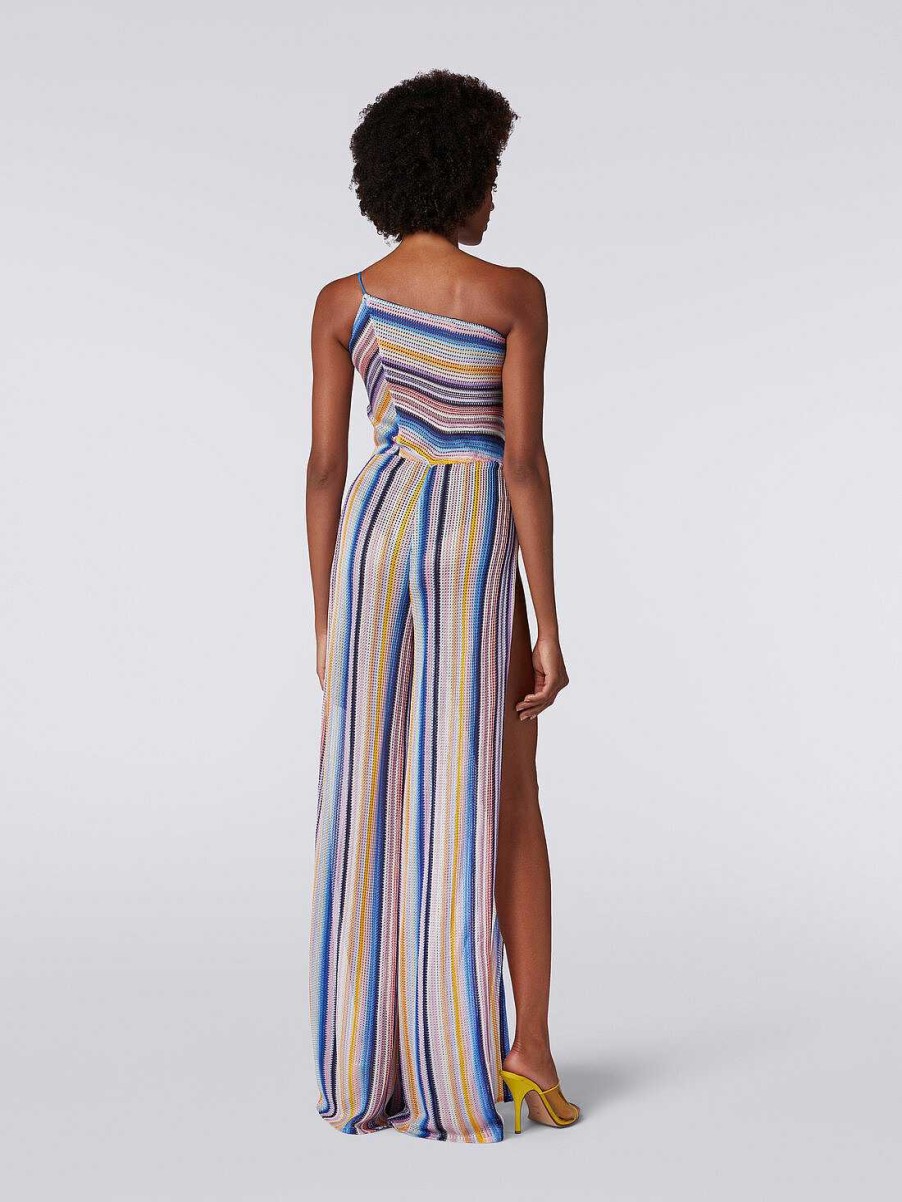 Kvinder Missoni Strandtoj | En-Skulder Jumpsuit I Stribet Haekling Flerfarvet