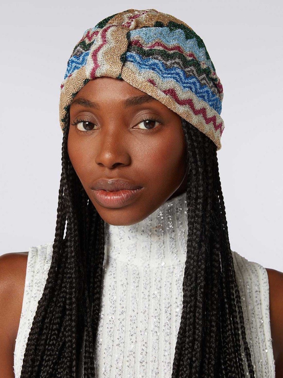 Kvinder Missoni Har Tilbehor | Chevron Turban I Viscoseblanding Med Pailletter Flerfarvet