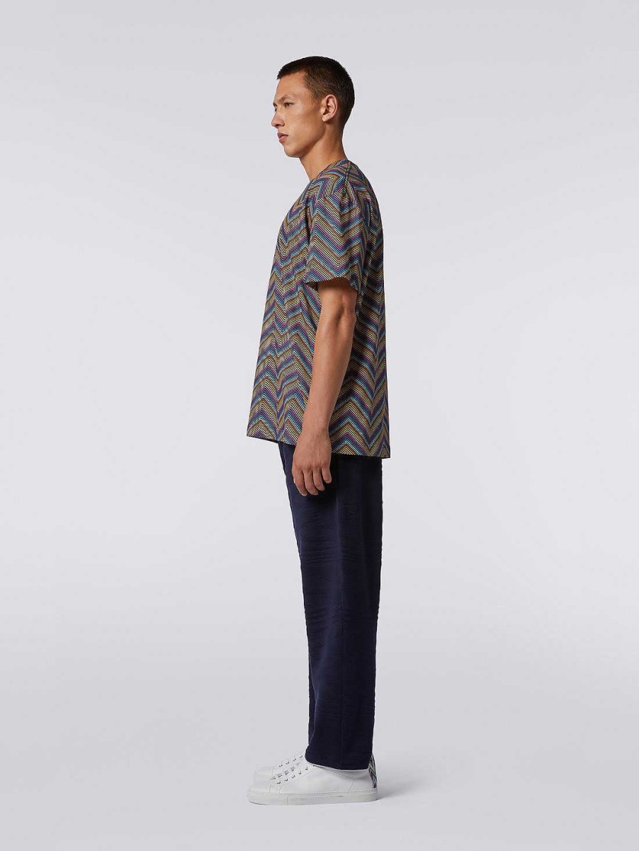 Maend Missoni Poloer Og T-Shirts | T-Shirt I Bomuld Med Rund Hals Og All-Over Zigzags Flerfarvet