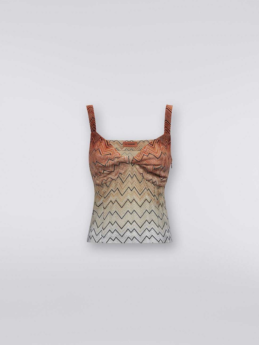 Kvinder Missoni T-Shirts Og Toppe | Tanktop I Viscoseblanding Med Zigzag-Monster Og Lurex Hvid