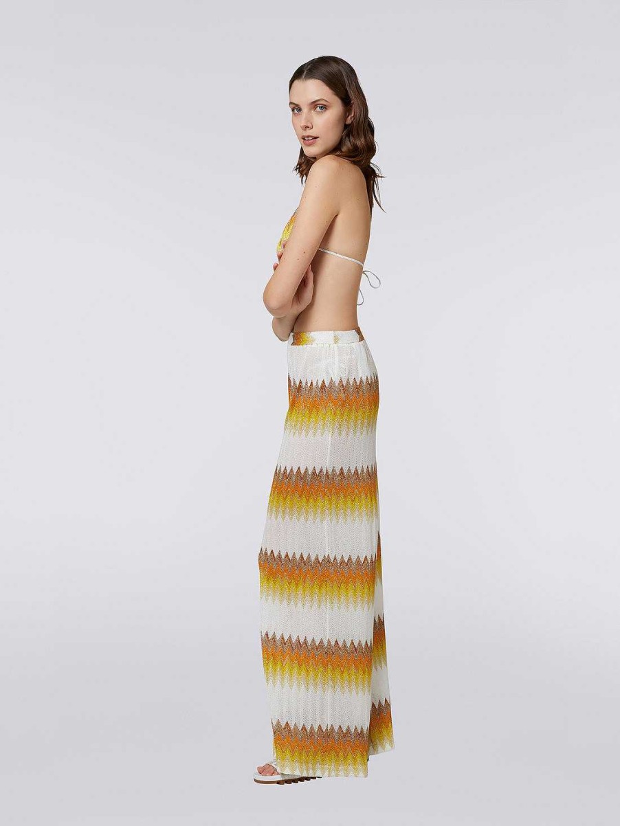 Kvinder Missoni Strandtoj | Zigzag Lame Palazzo Cover Up Bukser Hvid, Gul & Okker