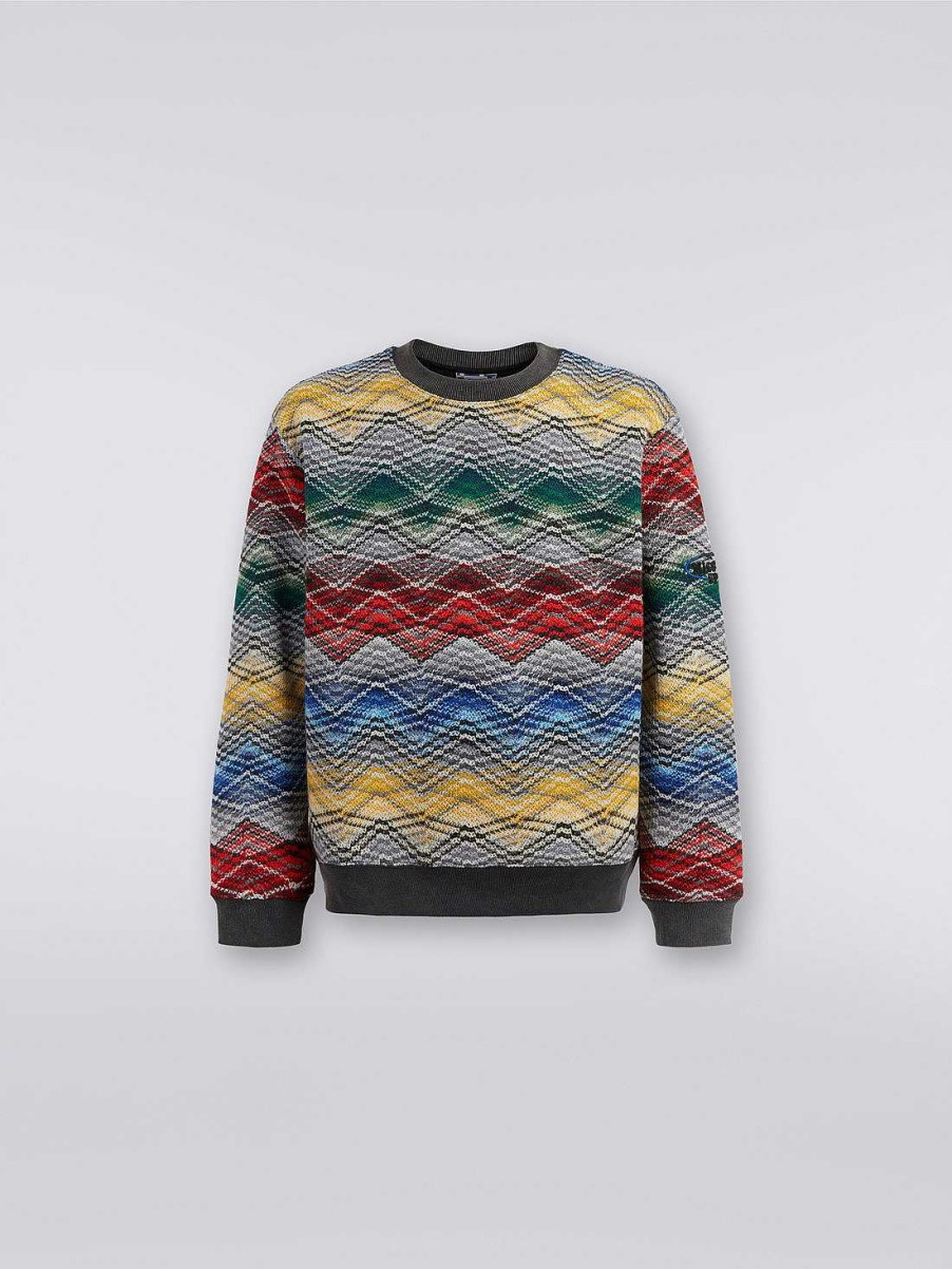 Maend Missoni Toj | Zigzag Bluse I Uldblanding Med Rund Hals Flerfarvet