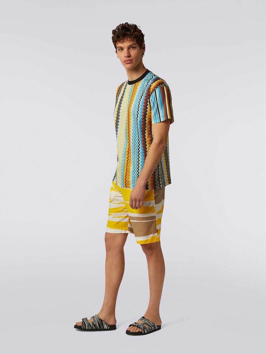 Maend Missoni Poloer Og T-Shirts | T-Shirt I Bomuld Med Rund Hals Og Zigzag Print Flerfarvet