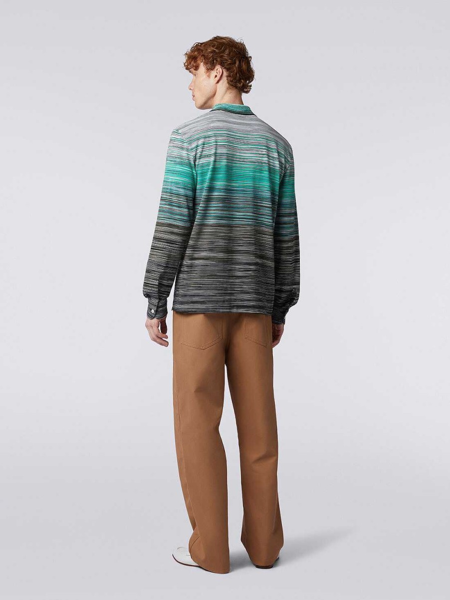 Maend Missoni Poloer Og T-Shirts | Langaermet Poloshirt I Slub Bomuldspike Flerfarvet