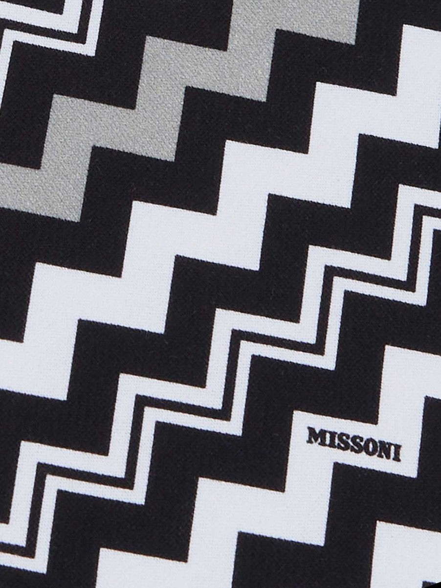 Pige (4-14 Ar) Missoni | Langaermet Bomuldskjole Med Zigzag Sort Hvid