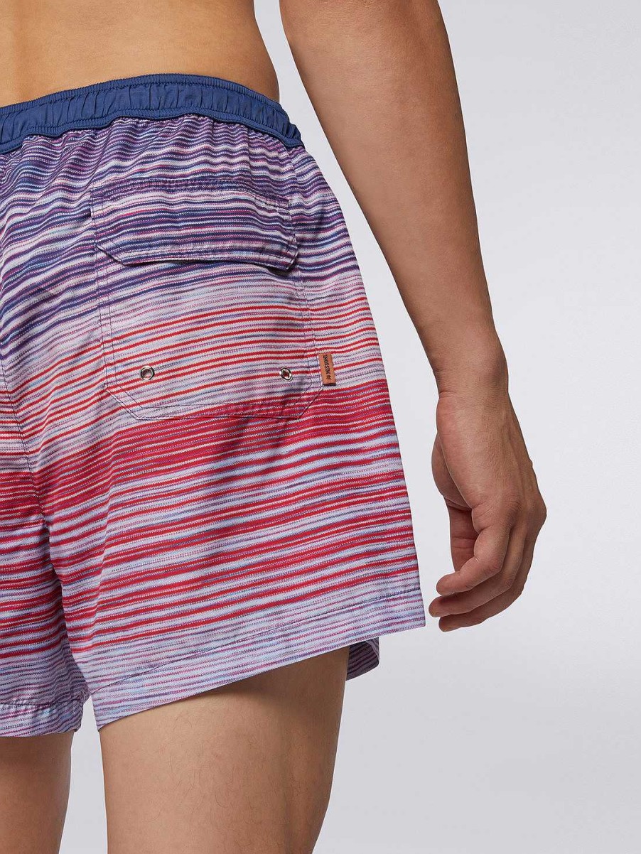 Maend Missoni Badebukser | Badebukser I Nylonblanding I Slub-Print Rod, Lilla Og Lysebla