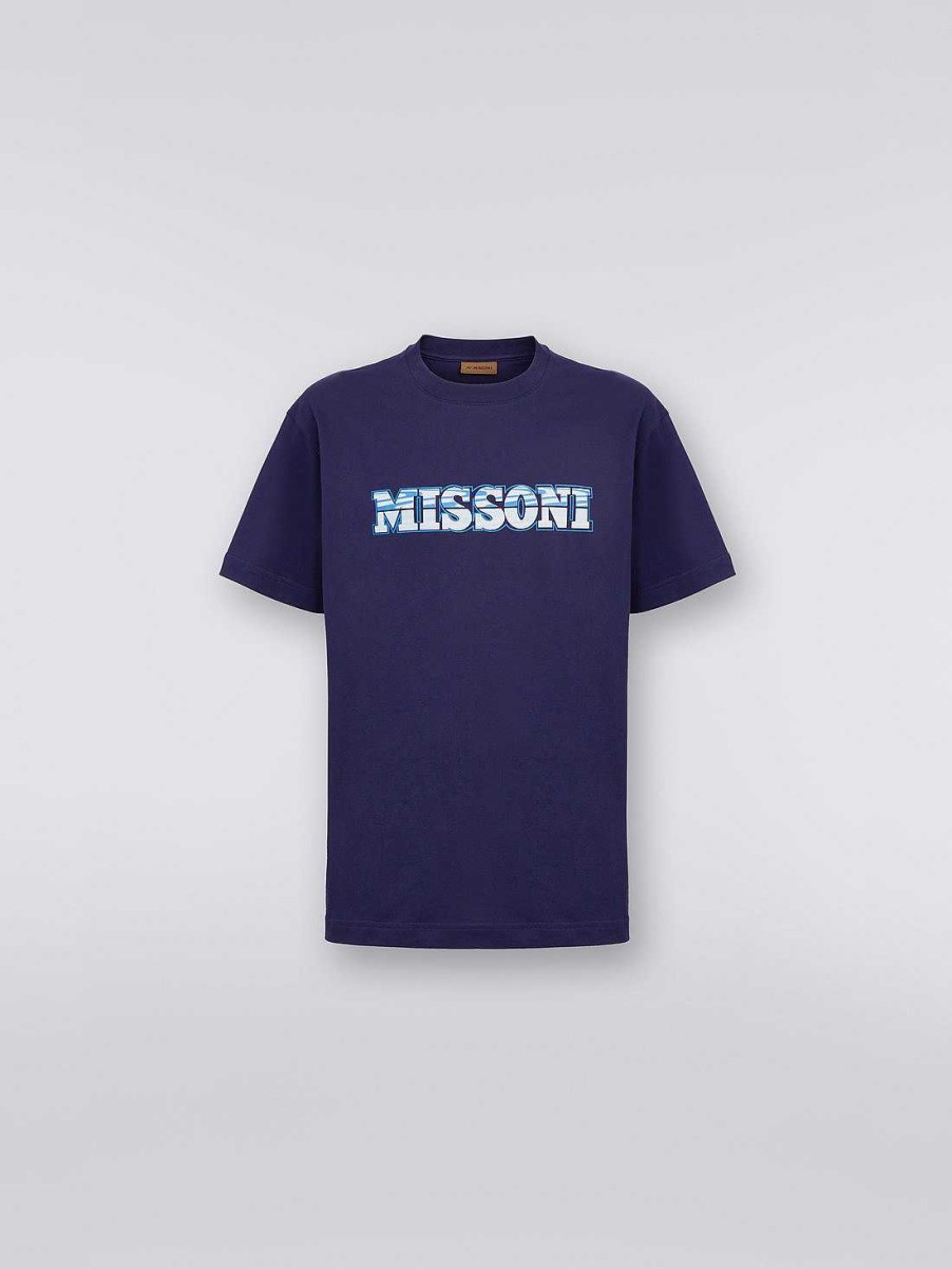 Maend Missoni Poloer Og T-Shirts | T-Shirt Med Rund Hals I Bomuldsjersey Med Logotryk Bla