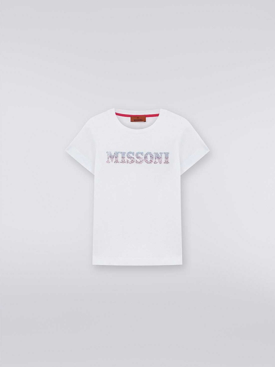 Pige (4-14 Ar) Missoni | Bomuld T-Shirt Med Rhinestone Logo Flerfarvet