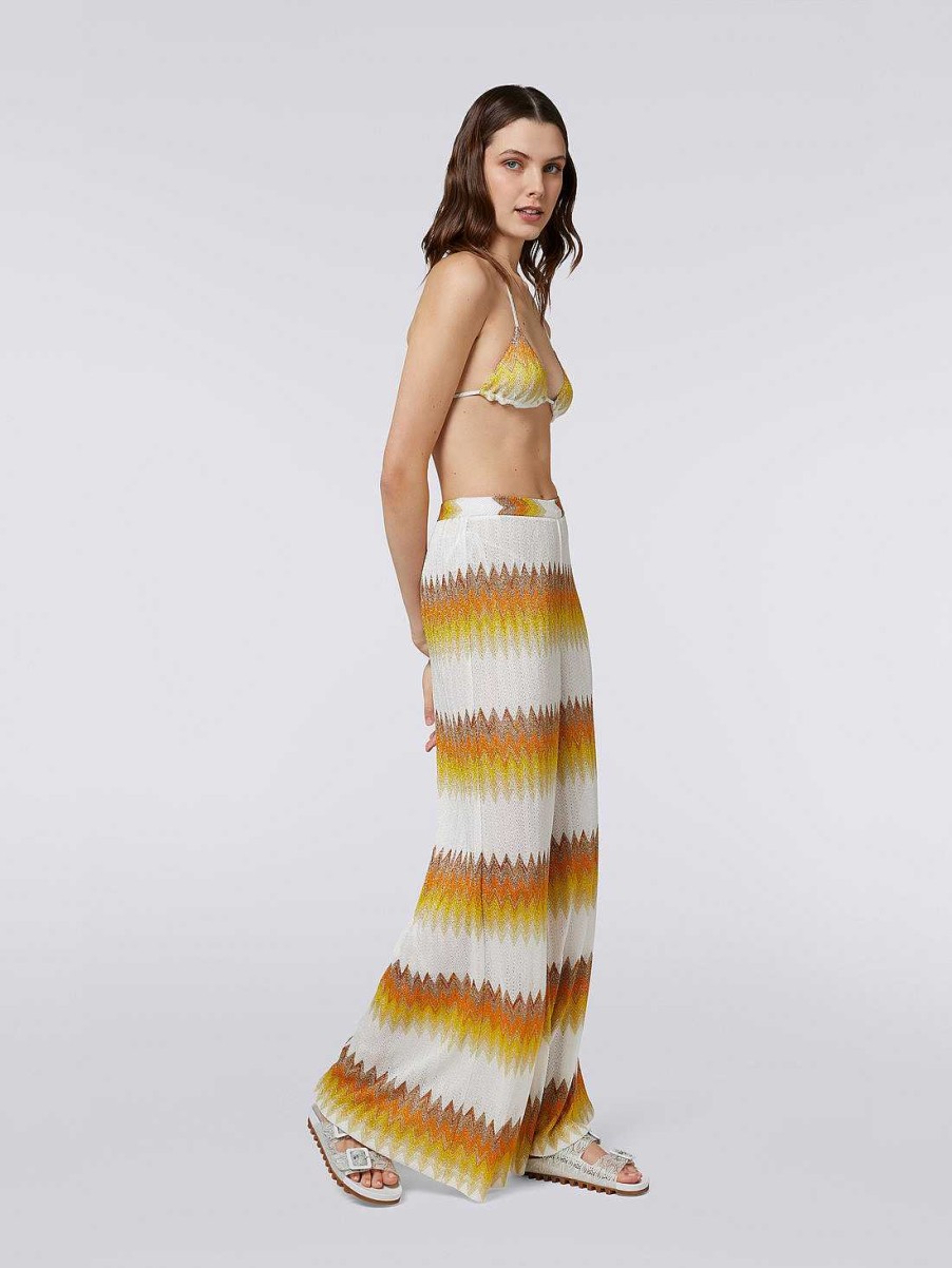 Kvinder Missoni Strandtoj | Zigzag Lame Palazzo Cover Up Bukser Hvid, Gul & Okker