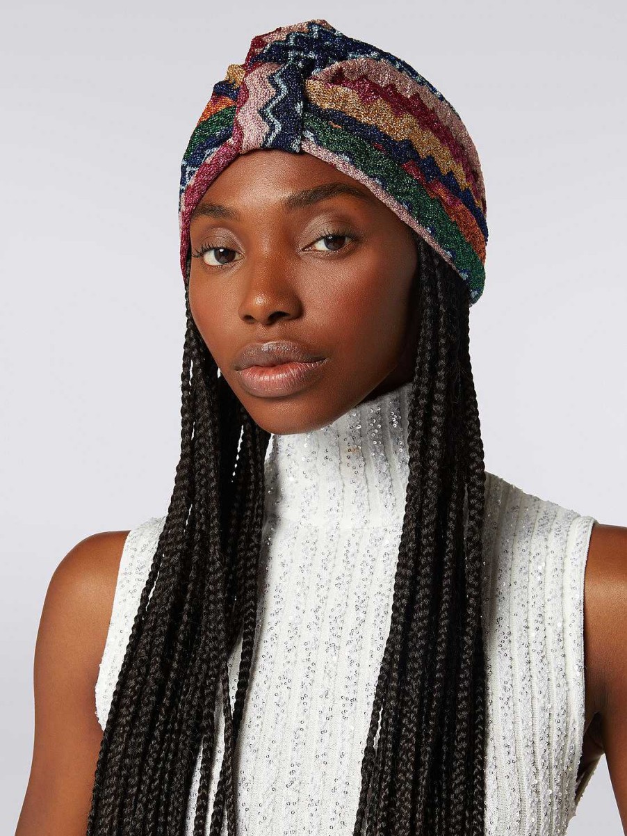 Kvinder Missoni Har Tilbehor | Chevron Turban I Viscoseblanding Med Pailletter Flerfarvet