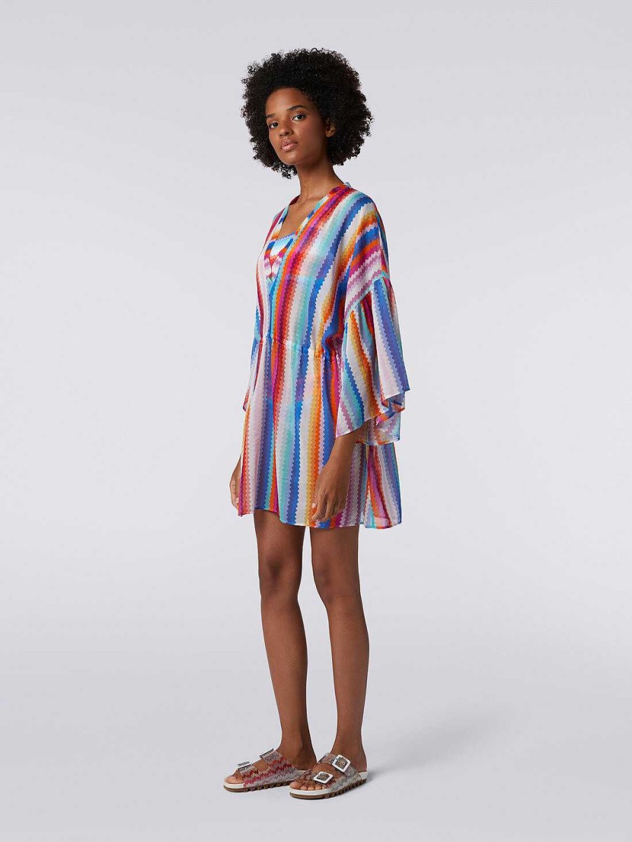 Kvinder Missoni Strandtoj | Kort Cover Up Kaftan I Zigzag Bomuld Og Silke Flerfarvet